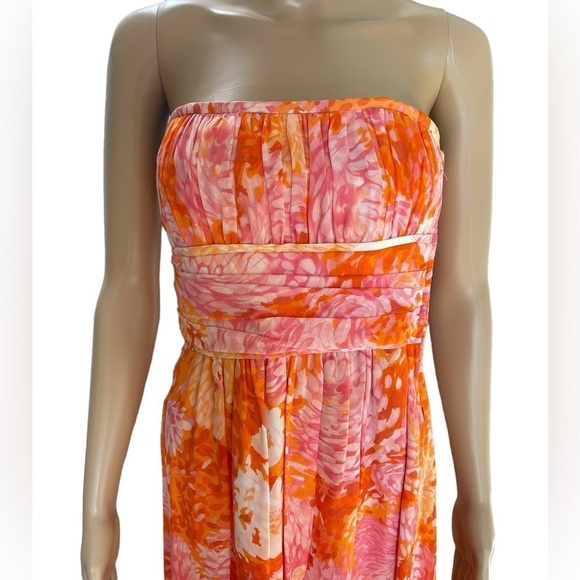 Michael Kors Silk Chiffon Sundress Midi Strapless Orange Size 6 - Picture 3 of 8